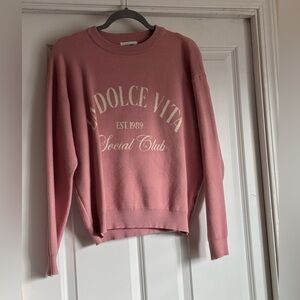 Dirty Laundry Small Dusty Rose Pink Off White Graphic La Dolce Vita Sweater